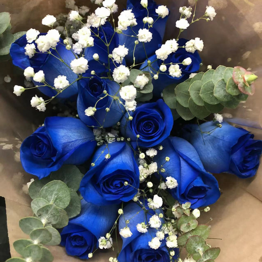 Dozen Blue Roses with Seasonal Fillers