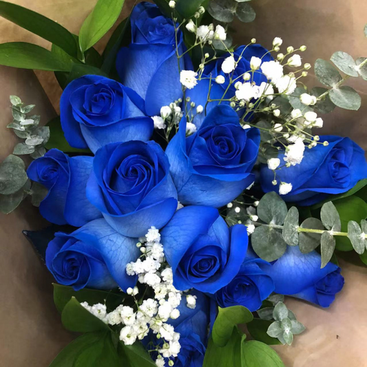 Dozen Blue Roses with Seasonal Fillers